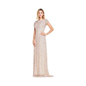 Adrianna Papell Metallic Sequin Mesh Gown‎ w/ Train Blush Pink – Size 2